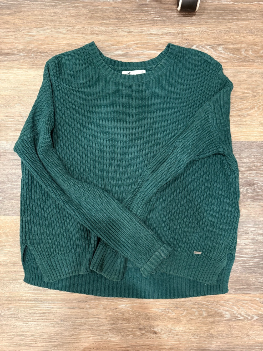 Crewneck Ribbed Knit Dark Green Hollister Sweater